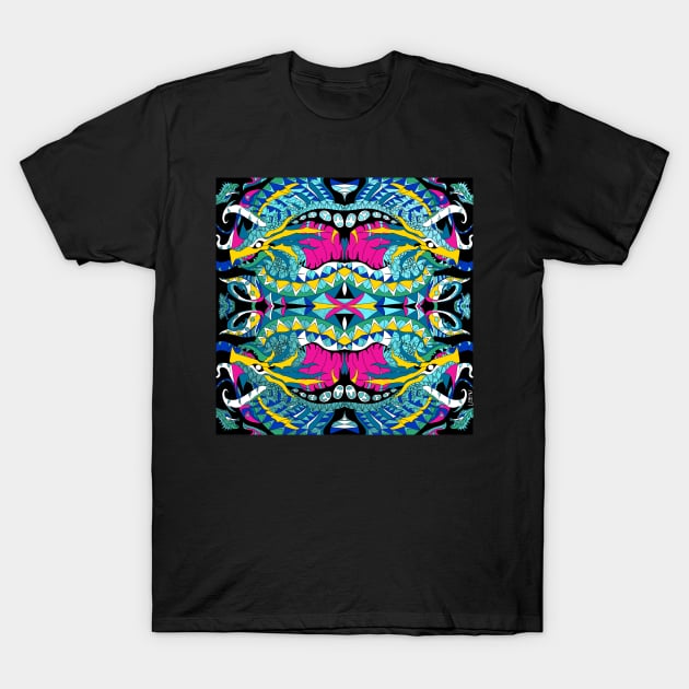 the kraken game waterfall art in ecopop mandala zentangle T-Shirt by jorge_lebeau